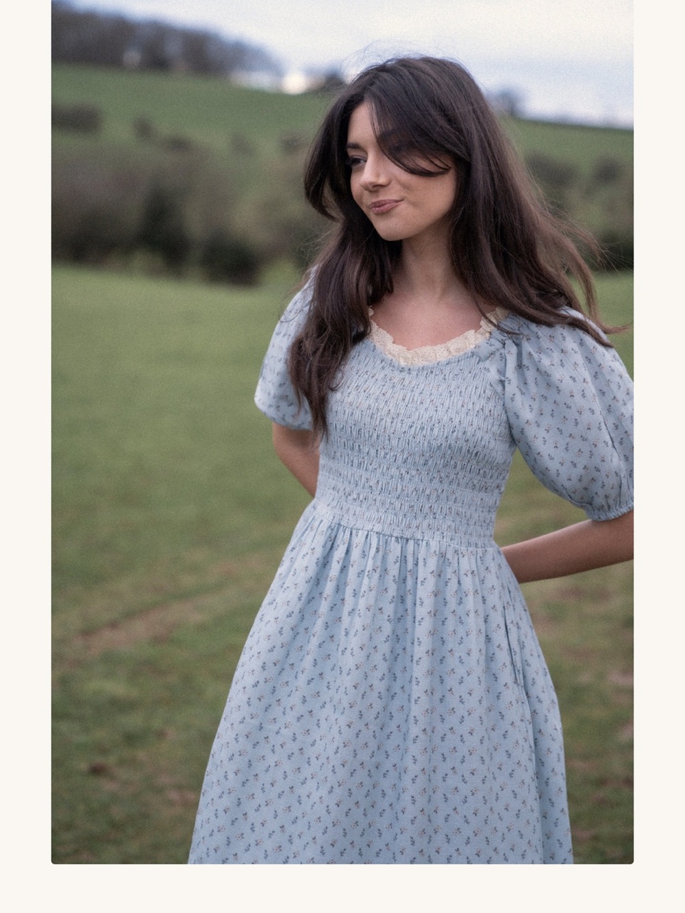 Light Blue Puff-Sleeve Maxi Dress with Ruffle Trim - Picture 3 of 6
